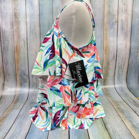 Maxine Of Hollywood Tankini Top Tropical Flutter Hem Swimsuit NEW Size 16 Swim - Picture 6 of 6